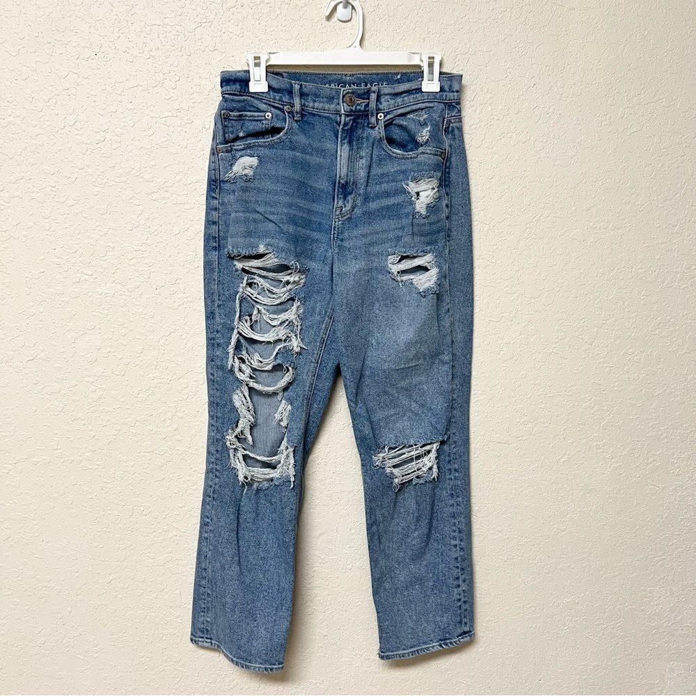 American Eagle 90s Highest Rise Boyfriend  Distressed Blue Denim Jeans Size 6R